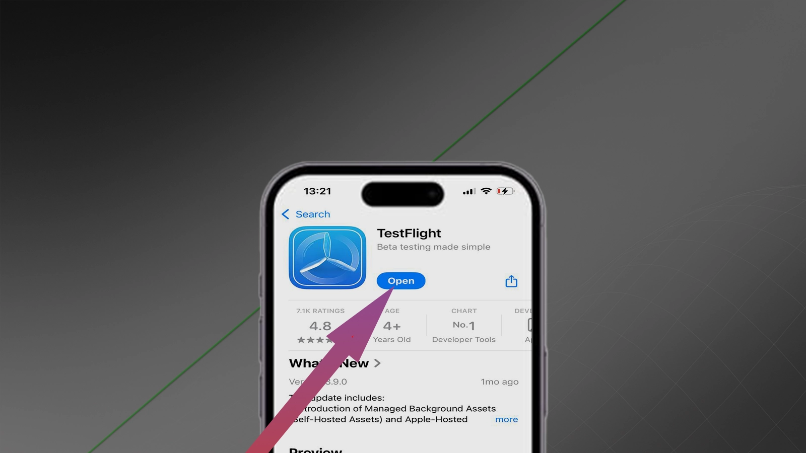 TestFlight ilovasini o‘rnatish va ishga tushirish